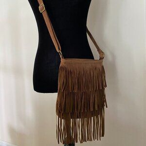 FRINGE CROSSBODY Faux Suede Zip Closure 9" x 10"